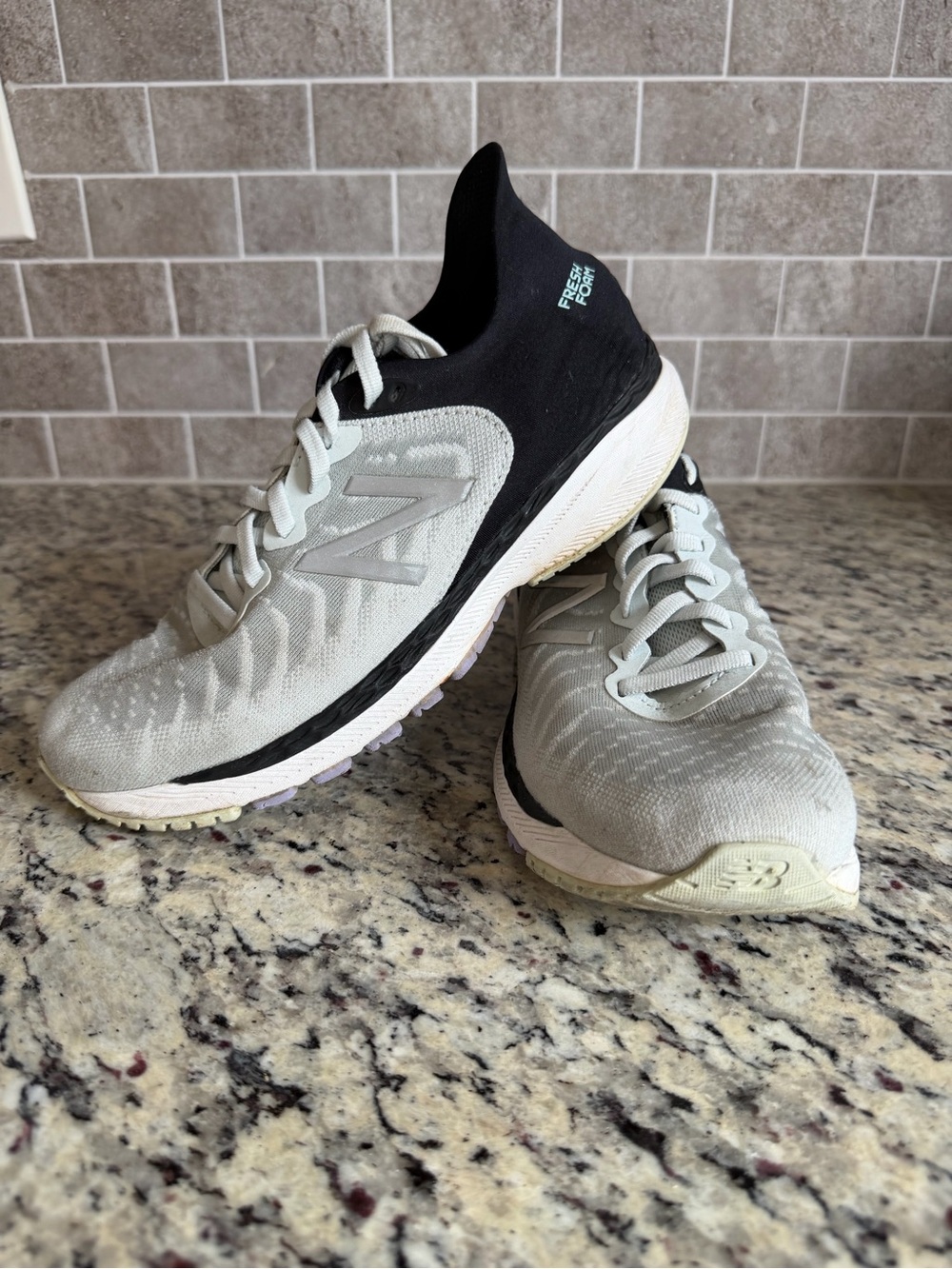 New Balance Light Gray and Black Running Sneakers, W 7.5